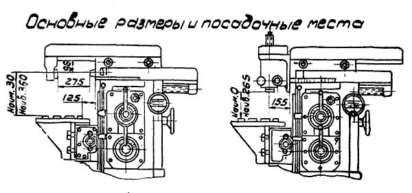 Габаритные розміри робочого простору і присоединительные базы фрезерного верстата 679